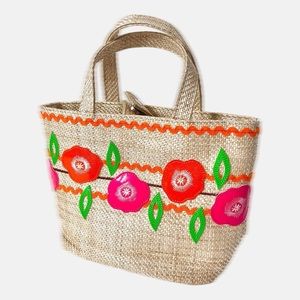 MOSCHINO FLORAL STRAW PICNIC SUMMER BASKET HANDBAG